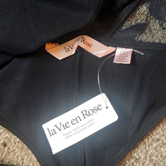 New With Tags La Vie En Rose Size Large Long Sleeve Lace & Microfiber Teddy - Picture 9 of 11